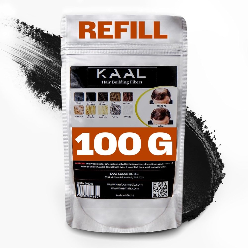 KAAL Hair Fiber Refill Pack (3.53 oz, Black) for Thinning Hair - Concealing Powder for Men and Women Experiencing Hair Loss