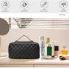 RSLEE Large Water-Resistant Stylish Checker Pattern Cosmetic Travel Bag, PU Leather Women Portable Travel Makeup Bag (Black) view 2