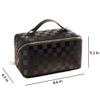 RSLEE Large Water-Resistant Stylish Checker Pattern Cosmetic Travel Bag, PU Leather Women Portable Travel Makeup Bag (Black) view 3