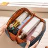 RSLEE Large Water-Resistant Stylish Checker Pattern Cosmetic Travel Bag, PU Leather Women Portable Travel Makeup Bag (Black) view 4