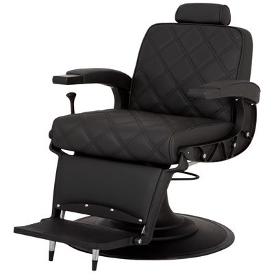 Buy-Rite Black Diamond Heavy-Duty Professional Barber Chair, Matte Black Frame, Double Diamond Stitching, Extra-Wide Seat, Removable Headrest, Oversized Base, YLG-8776-5B