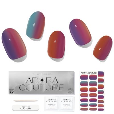 Adora Couture Semi Cured Gel Nail Strips  Tie Dye  30 Pieces UV Gel Nail Wrap Kit with Prep Pads, File & Wooden Stick  Salon Quality Semi Cured Stickers  UV Light Required