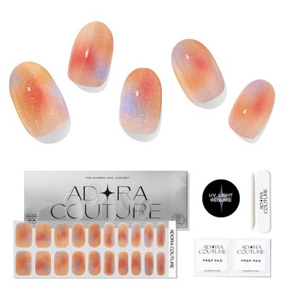 Adora Couture Semi Cured Gel Nail Strips with 20 Pieces - UV Gel Stickers, Manicure Kit, Easy Application Wraps Includes Prep Pads, Nail File, Wooden Stick - UV Light Required (M Glitter Haze)