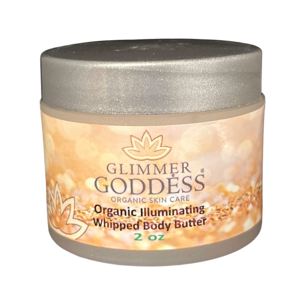 Glimmer Goddess Shimmer Body Butter with Organic Whipped Shea Butter for Hydration, Moisturizing & Silky Natural Glow - Gold Sexy, 2 oz