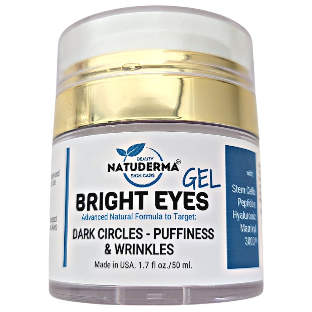 NATUDERMA Bright Eye Gel Cream - Under eye Cream for Dark Circles and Puffiness - Moisturizer made in USA with Hyaluronic and Peptides 1.7 Fl Oz