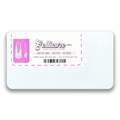 Gellicure Pro Pre-etched Gel-X Nail Tips - Coffin Long - 552 pcs 10 sizes