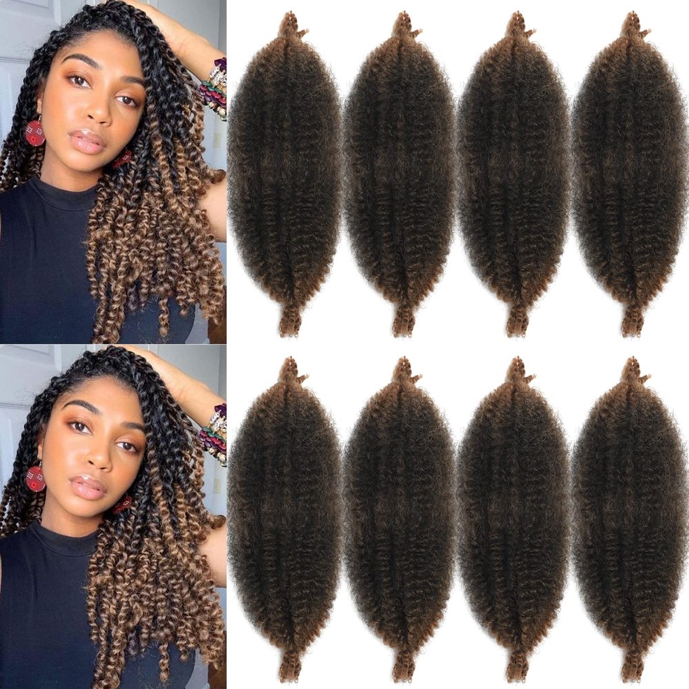 12 Inch Springy Afro Twist Hair 8 Packs Marley Twist Braiding Hair Pre-fluffed Spring Twist Hair Kinky Hair Afro Twist Hair Marley Hair for Faux Locs (12 Inch (Pack of 8), T27# Marley Twist)