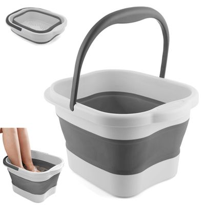 DoroSun Collapsible Foot Bath Basin Soaker Tub with Handle for Soaking Feet, Foldable Pedicure Foot Spa Massager Foot Care Soak Plastic Inflatable Bucket Bowl Bathtub Tools for Washing Cleaning, White