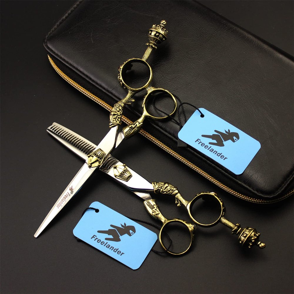 6.0 Inch Retro Style Hair Cutting Scissors, Japan 440C Hair Cutting Scissors Set, Hair Cutting Scissors Thinning Shear Set, Comfortable And Light, Free Scissors Pack, for The Salon Only