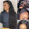 13x4 Deep Wave Lace Front Wigs for Black Women 34 Inch Deep Curly Frontal Wigs Human Hair 180% Density HD Transparent Lace Curly Frontal Wigs Human Hair Pre Plucked with Baby Hair Natural Color view 1