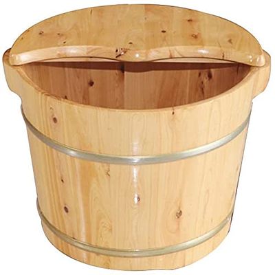 FEHUN Foot Spas for Home Use Domestic Solid Wood Footbath Bucket, 26Cm Height Earbath Footbath with Lid, Thickened Foot Bath Bowl, Foot Massage Pedicure Tub, Cedar Wood,B Foot Bath Barrel