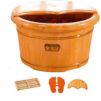 Foot Spas for Home Use Spa Massage Pedicure Tub with Lid, Solid Wood Natural Thicken Foot Basin, with Lid with Massager Foot Bath Barrel, Wooden Bucket Foot Spa Tub,B Foot Bath Barrel ( Color : A )