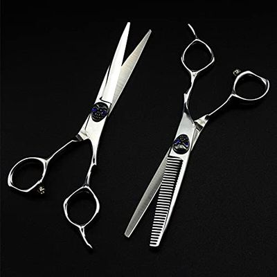 Hair Cutting Scissors, 6 inch japan steel blue Skull hair salon scissors cutting barber Thinning shears hairdressing scissors ( Color : Set )