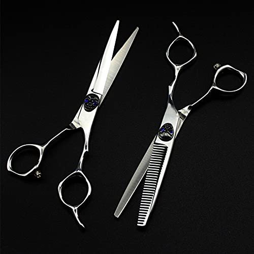 Hair Cutting Scissors, 6 inch japan steel blue Skull hair salon scissors cutting barber Thinning shears hairdressing scissors ( Color : Set )