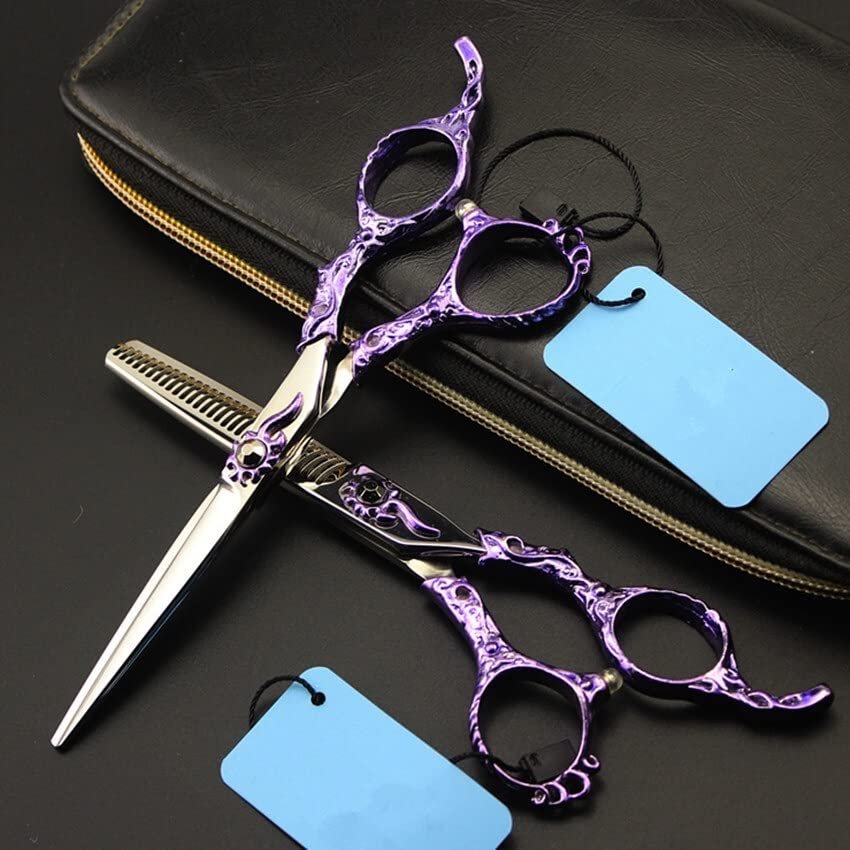 Hair Cutting Scissors, 6 inch professional japan 440c Retro purple hair scissors thinning barber cutting shears hairdressing scissors set