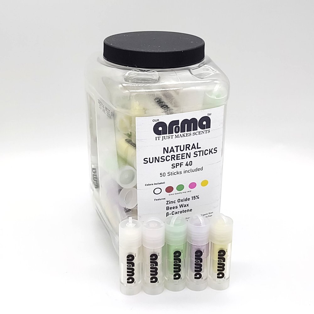 Our Aroma Natural Sunscreen Sticks with Zinc Oxide Pack of 50 - Assorted Colors