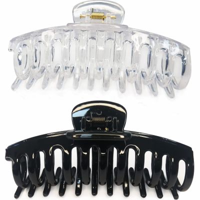 Accglory Jumbo 5.5 Inches Hair Clips for Extra Thick Hair - Long Butterfly Hair Accessories for Women, 2 Counts (Black and Clear)
