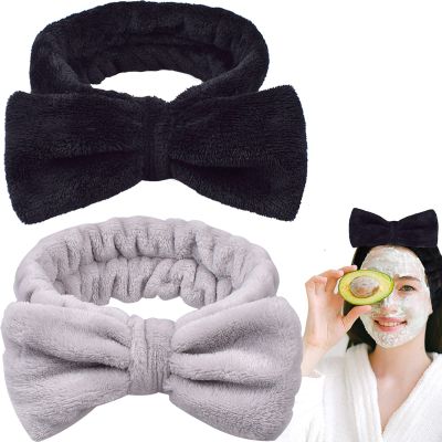 2Pack Spa Headband,Bow Makeup Headband Fluffy headband, Hair Band for Washing Face Skincare Headband for Shower Yoga