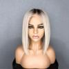 1B613 Ombre Short Bob Wig Straight Lace Front Human Hair Wigs For Women Middle Part Pre Plucked 13x6 HD Transparent Lace Natural Hairline Glueless Brazilian Remy Hair Bleached Knots 150% Density 14Inch view 3