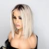 1B613 Ombre Short Bob Wig Straight Lace Front Human Hair Wigs For Women Middle Part Pre Plucked 13x6 HD Transparent Lace Natural Hairline Glueless Brazilian Remy Hair Bleached Knots 150% Density 12Inch view 4