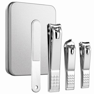4PCS Professional Nail Clippers Set, Toenail Clippers & Fingernails & Nail File, Silver Nail Cutter, Sharpest Thick Toenail & Ingrown Nail Clipper Set, Best Travel or Home use for Men and Women