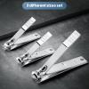 4PCS Professional Nail Clippers Set, Toenail Clippers & Fingernails & Nail File, Silver Nail Cutter, Sharpest Thick Toenail & Ingrown Nail Clipper Set, Best Travel or Home use for Men and Women view 2