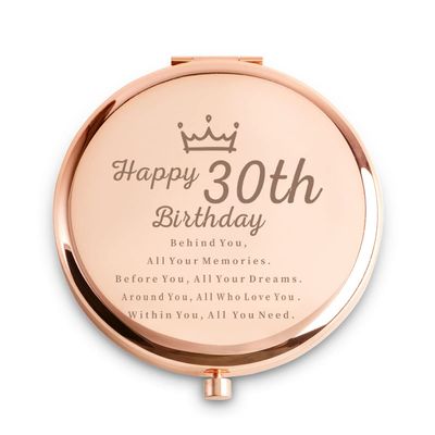 30th Happy Birthday Gifts for Women, Best Female Presents for 30 Year Old Ladies Her Daughter Granddaughter Sister Wife Girlfriend Friend, Personalized Engraved Compact Mirror Gift Ideas