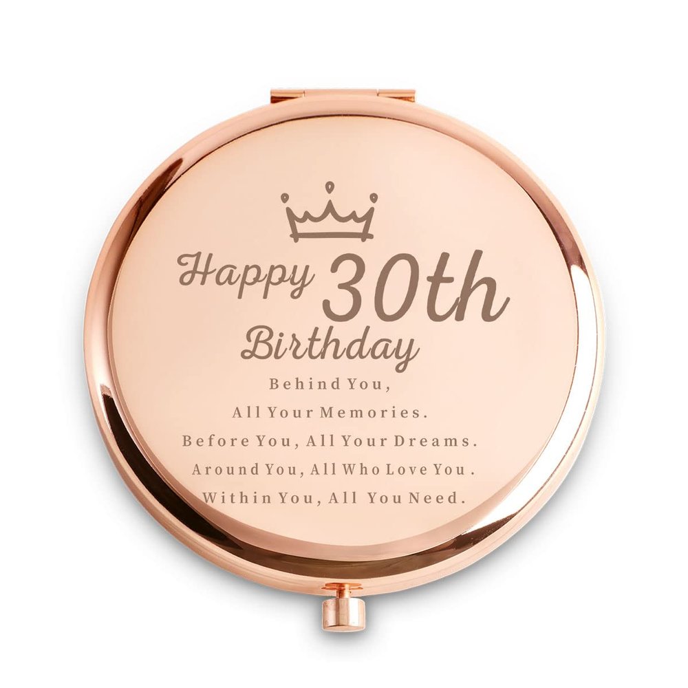 30th Happy Birthday Gifts for Women, Best Female Presents for 30 Year Old Ladies Her Daughter Granddaughter Sister Wife Girlfriend Friend, Personalized Engraved Compact Mirror Gift Ideas
