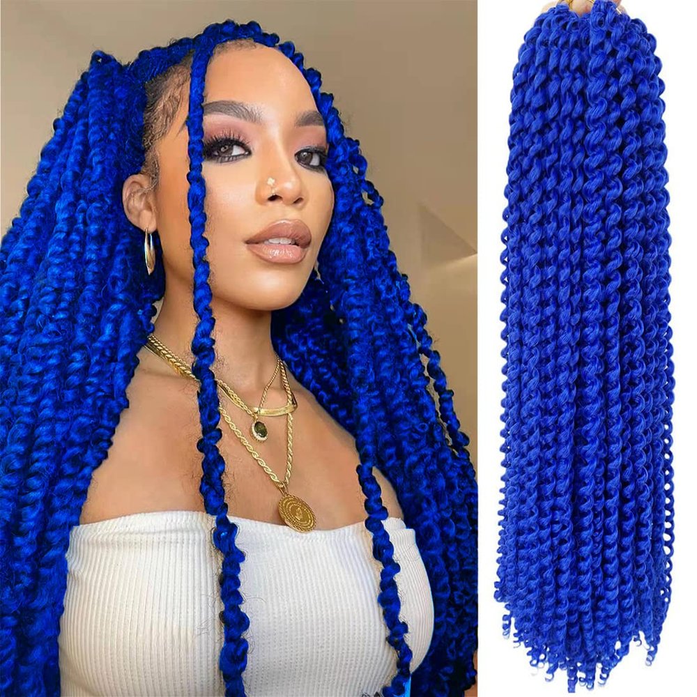 18Inch Passion Twist Hair 6Packs Passion Twist Crochet Hair Water Wave Crochet Hair (18 Inch (Pack of 6), Blue) 