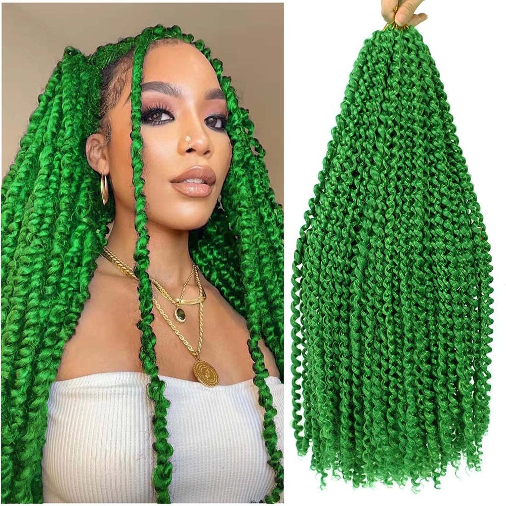 18Inch Passion Twist Hair 6Packs Passion Twist Crochet Hair Water Wave Crochet Hair (18Inch Pack of 6), Green) 