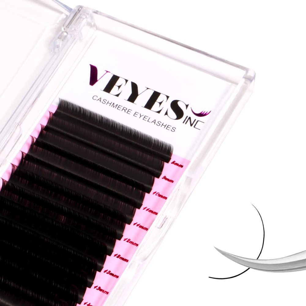 VEYES INC Cashmere Volume Lash Extensions C CC D DD LD L B J M Curl 0.03-0.20 thickness 5-25mm, Super Matte Black Individual Eyelashes Tray, Professional Supplies for Lash Techs (0.05 C 12mm)