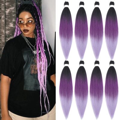 1B Purple Ombre Braiding Hair Pre Stretched Prestretched Braiding Hair Ombre Hair for Braiding 26 inch 8 Packs Itch Free Synthetic Long Crochet Twist Box Braids Yaki Texture Braiding Hair Extensions