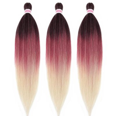 1B Burgundy Blonde Ombre Braiding Hair Pre Stretched 26 inch 3 Packs Pre Stretched Braiding Hair Ombre Synthetic Hair for Braiding Itch Free Crochet Box Braids Yaki Micro Braiding Hair Extensions