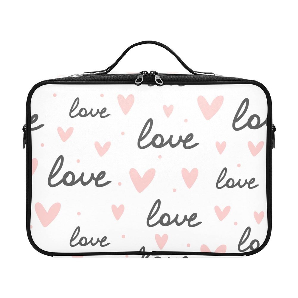 susiyo Professional Makeup Bag Large Capacity Portable Artist Storage Bag Multiple Adjustable Organizer Cosmetic Case for Travel Women Ladies Girls, Pink Heart Love