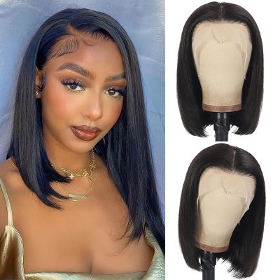 14 Inch Bob Wig Human Hair 13x4 Lace Front Wigs Human Hair Pre Plucked Straight HD Lace Front Wig Short Glueless Wigs Lace Frontal Wigs 180 Density Short Wigs for Black Women Bob Wigs Natural Color