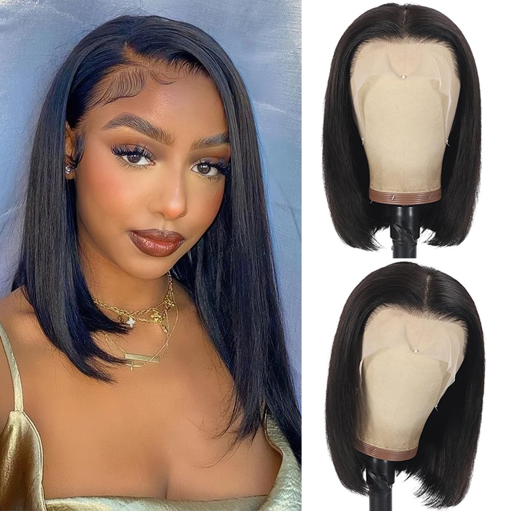 14 Inch Bob Wig Human Hair 13x4 Lace Front Wigs Human Hair Pre Plucked Straight HD Lace Front Wig Short Glueless Wigs Lace Frontal Wigs 180 Density Short Wigs for Black Women Bob Wigs Natural Color