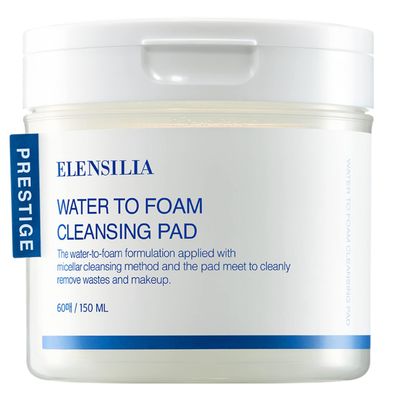 Elensilia Prestige Water to Foam Facial Cleansing Pad (60 pads), LHA Gentle Daily Exfoliant for Sensitive Skin, Micellar Cleansing Water for Makeup Remover, Moisturizing, Nourishing, Acne & Blemish Care