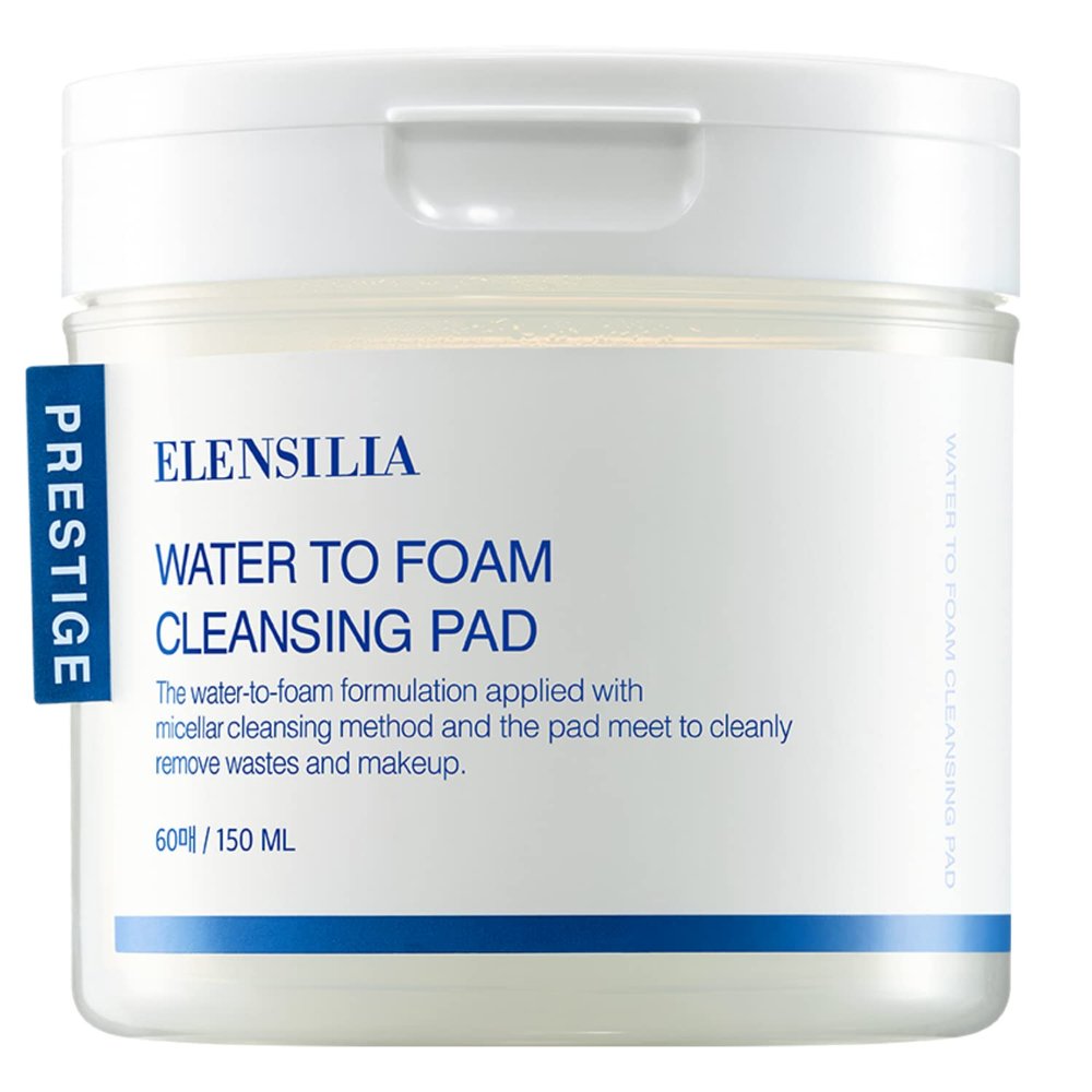Elensilia Prestige Water to Foam Facial Cleansing Pad (60 pads), LHA Gentle Daily Exfoliant for Sensitive Skin, Micellar Cleansing Water for Makeup Remover, Moisturizing, Nourishing, Acne & Blemish Care