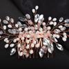 Teyglen Crystal Bridal Hair Comb Wedding Pearls Rhinestones Hair Pieces for Bride Bridal Gold Silver Side Hair Comb Rhinestone Headpieces Hair Accessories for Women Girls (Rose Gold) view 4