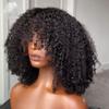 13x6 Lace Front Afro Kinky Curly HD Lace Front Wig Human Hair With Bangs For Women Brazilian Remy Hair Pre Plucked With Baby Hair 180% Density Glueless Natural Hairline Wig Bleached Knots 8Inch view 2