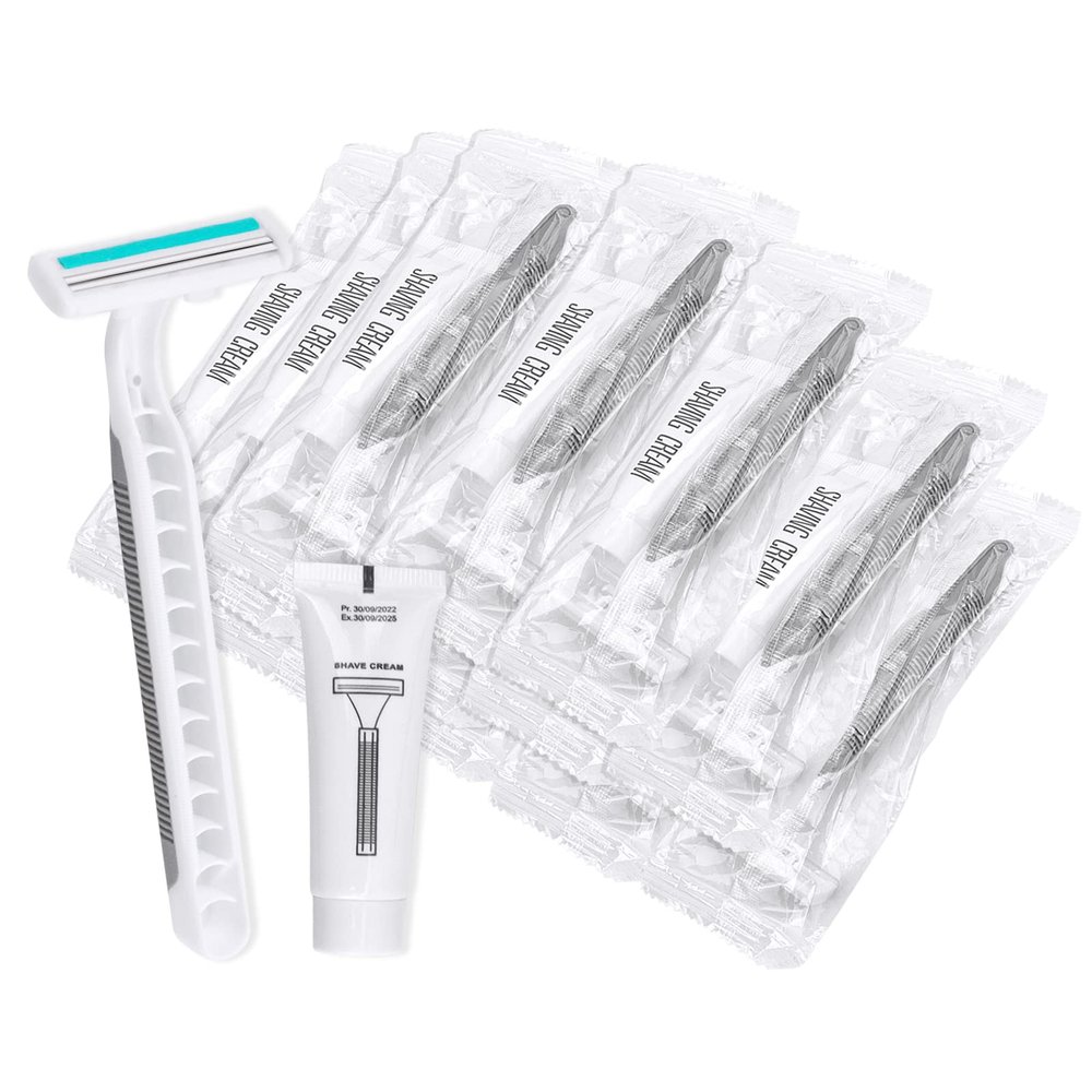Disposable Razors in Bulk Pack of 120,Gray Bulk Razors Disposable Individually Wrapped Twin Blade Disposable Shaving Razors with Shaving Cream and Clear Cap Set for Homeless,Hotel,Charity,Travel