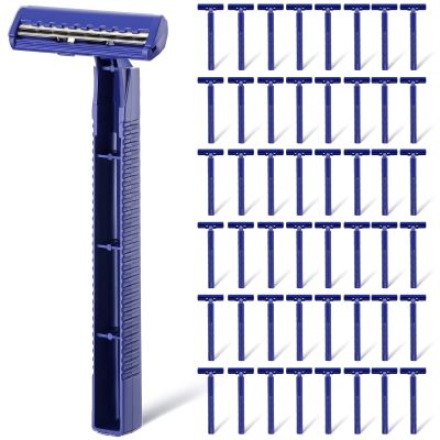 Chumia Twin Blade Razors for Men Stainless Steel Disposable Razors Men Bulk Plastic Shavers Multipurpose Portable Manual Disposable Shavers for Bathing Hotel Travel (50 Pieces)