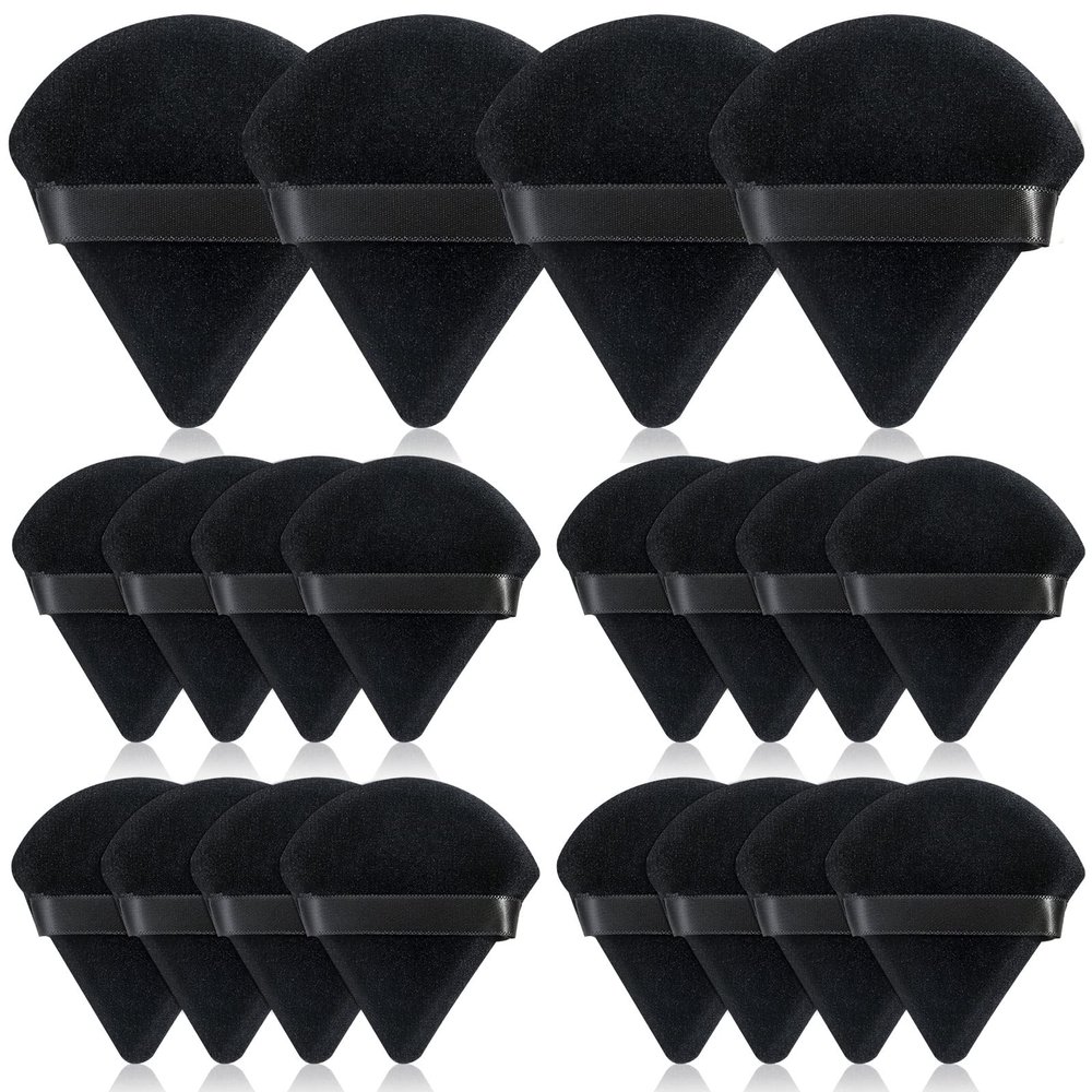 Thrilez 20pcs Triangle Powder Puff, Loose Powder Puffs Makeup Puff for Face Powder, Setting Powder Puff for Make Up, Face Puff Pads for Press Powder, Sponge Powder Applicator for Face and Eye (Black)