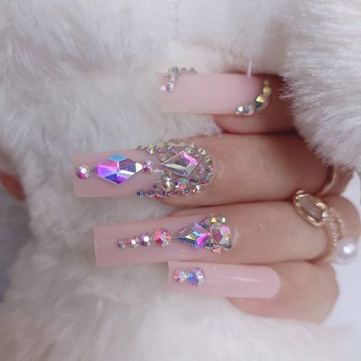 ZYBUXY 24pcs Luxury Lady Nude Press on Nails Super Long Coffin Rectangl Acrylic Salon Fake Nails Ballet Glossy for women and Girl False Nails