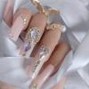 ZYBUXY 24pcs Luxury Lady Nude Press on Nails Super Long Coffin Rectangl Acrylic Salon Fake Nails Ballet Glossy for women and Girl False Nails view 4