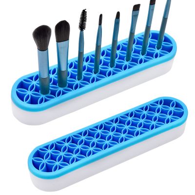 ESIW 2 PCS Multi-Purpose Cosmetic Storage Box, Desktop Organizers Silicone Make Up Brush Storage Stand Desktop Storage Box for Brush,Eyeliner Pencil,Art Supplies, Painting Brush(Blue)