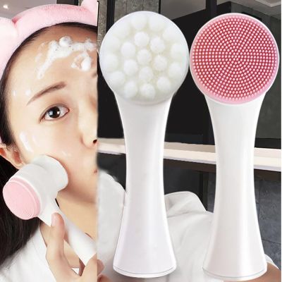 2 In 1 Silicone Face Brush for Women, Portable Manual Face Brush with Soft Bristles, Double-sided Ma-ssage Brush for Deep Clean Cosmetic Residue, Gift for Girl Friends (Pink)