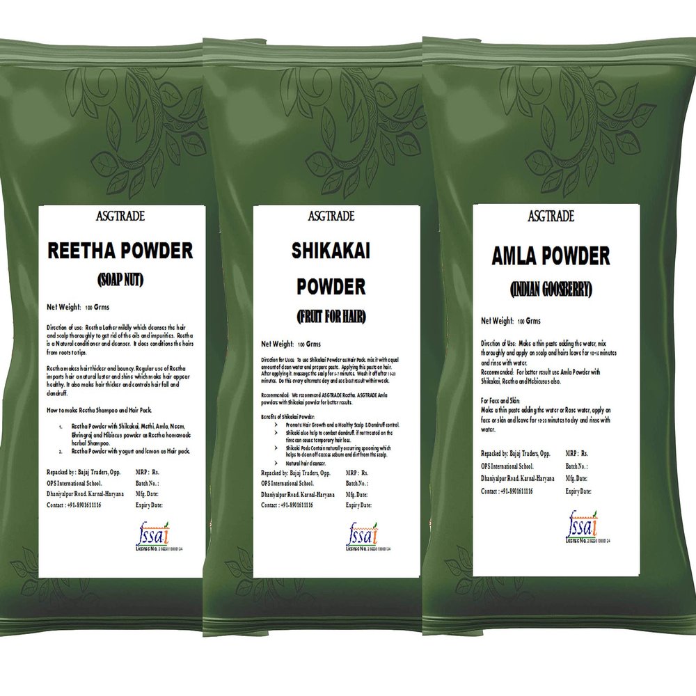 Amla, Reetha, Shikakai Herbal Powder Combo powder Pack of 3 Total 300 Grams Herbal Shampoo for Hairs