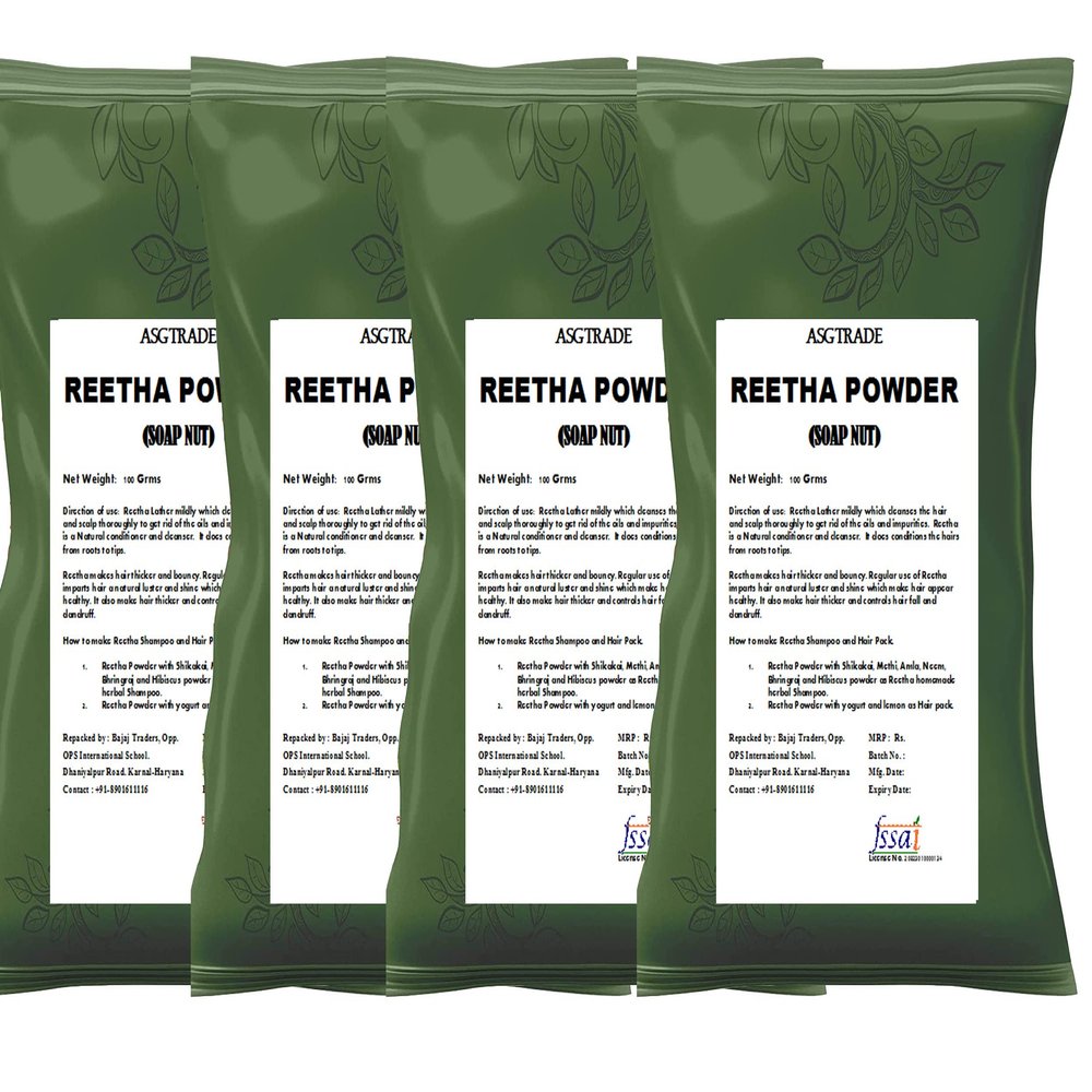 ASGTRADE Aritha/Reetha/Ritha/Soapnuts (Sapindus Mukorossi) Powder For Silky & Smooth Hairs - Each 100 gm x 4 = 400 Grams