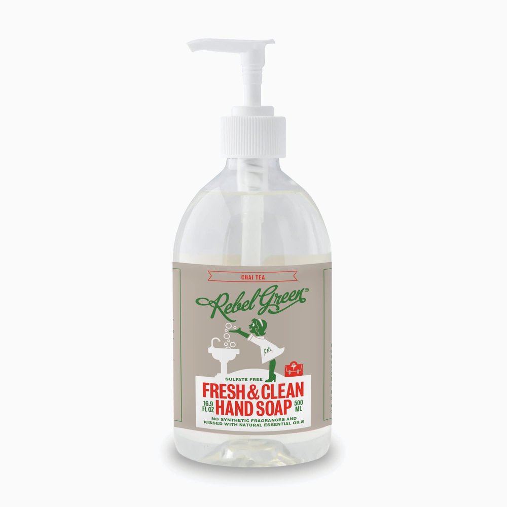 Rebel Green Liquid Hand Soap - Natural Hand Soap Pump Bottles - Bathroom & Kitchen Hand Soap - Hand Wash with Chai Tea Scent - (16.9 oz Bottles, 4 Pack)